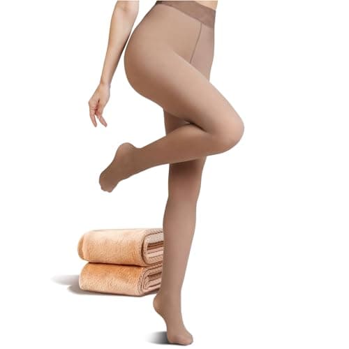 JIZ Translucent Fleece Lined Tights Women, Thermal Tights for Women, Pantyhose Leggings, Warm Sheer Tights for Women Winter (Medium, Brown) - Image 1
