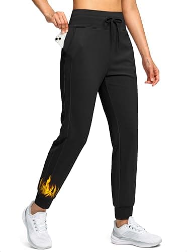 Soothfeel Women's Fleece Lined Joggers Water Resistant High Waisted Sweatpants Winter Warm Thermal Running Hiking Pant Pocket (Black S) - Image 1