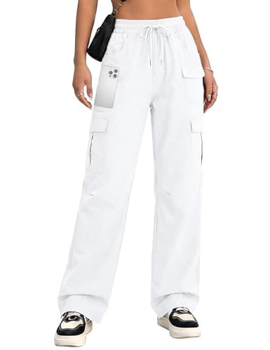 KPSUN Women's Cargo Pants 30" Lightweight Quick Dry Casual Travel Pant Streetwear for Work Hiking Outdoor with 8 Pockets(White XL) - Image 1