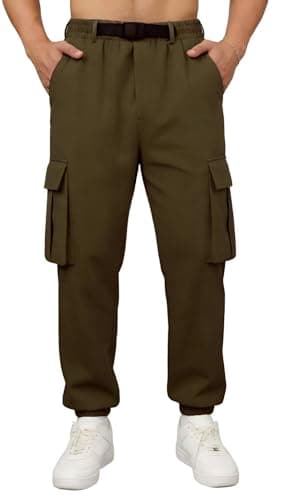 DISLANBO Men's Utility Cargo Jogger Pants - Lightweight, Adjustable Buckle Belt,5-Pocket Design ArmyGreen S - Image 1