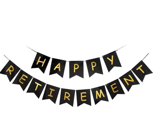 Happy Retirement Decorations, Black Gold Happy Retirement Banner for Men Women Office Farewell Party, Retirement Party Decorations - Image 1