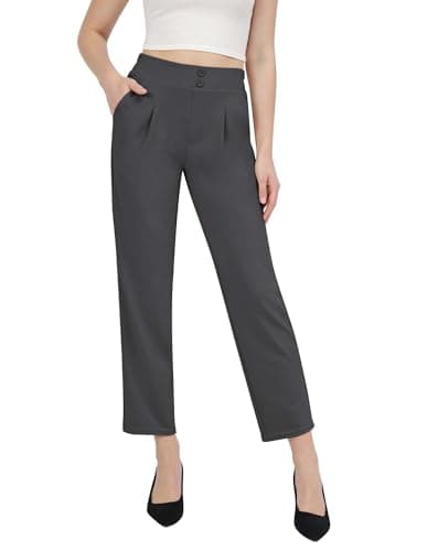 SEAJOJO Dress Pants Women Stretchy High Waist, Tapered Casual Business Slacks Pull on Comfy with Pockets Office Gray - Image 1