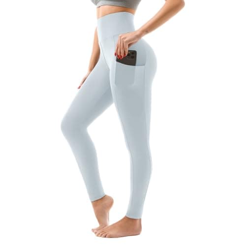 SINOPHANT High Waisted Leggings with Pockets Women, Full Length Capri Buttery Soft Stretchy Yoga Pants(Full Light Blue,XXL) - Image 1
