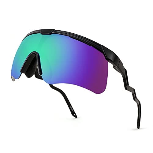 FEISEDY Sunglasses for Men and Women, Polarized Large Retro Rimless Glasses for Baseball, Cycling, Sports (B4073, Black Frame/Blue Green Mirror) - Image 1