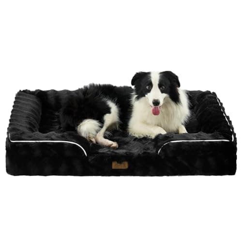 COZY KISS Orthopedic Dog Bed for Large Size Dog, Soft and Warm Faux Fur Extra Large Sofa for Pet Up to 100 lbs, Foam Bolster Anti-Slip Couch with Washable Removable Cover, XL 44x32x7 inch, Black - Image 1