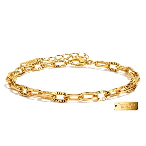 Alegend Titanium Steel (Not Rust, Resist Corruption, Easily Clean) 18K Gold Plated Cross - Embossed Paperclip Chain Bracelet Stylish, Durable & Ideal Giftable Chain - Image 1