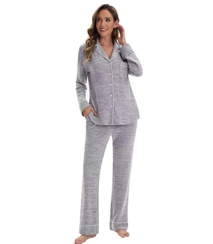 Pajama Sets for Women-Long Sleeve PJ Sleepweaar Set Soft Comfy Lounge Set Light Grey - Image 1