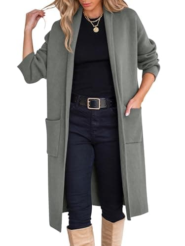 ANRABESS Women's Cardigan Long Sweater Oversized Open Front Knit Coatigan Duster Coat 2025 Trendy Fall Outfits Outerwear Deep Grey Large - Image 1