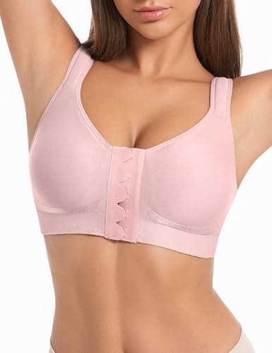 Front Closure Bras for Women Wireless Post Surgery Full Coverage Mastectomy Bra Light Pink - Image 1