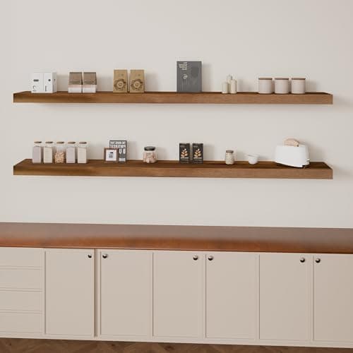 60-inch Wooden Floating Shelves for Wall, Wall - Mounted Storage Shelves Premium Floating Bookshelf Solid Wood, Rustic Long Shelf, 60 x6.7 x 1.77 inch, Ideal for Kitchen,Living Room Shelve Home Decor - Image 1