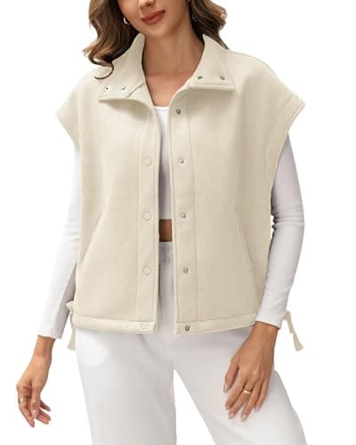 miswek Vest for Women Suede Fleece Vests Oversized Sherpa Jacket Warm Button Down Gilet Sleeveless Outerwear with Pockets(Beige M) - Image 1