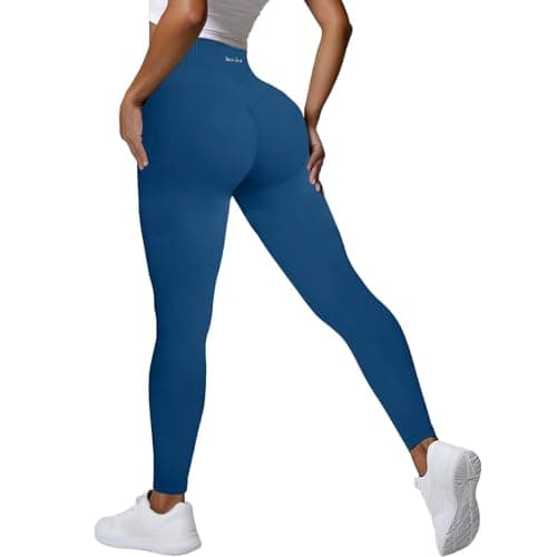 BaseTry Womens Yoga Pants Seamless Mid High Waisted Tummy Control Butt Lifting Workout Leggings for Women Running (US, Alpha, X-Large, Regular, Regular, Blue) - Image 1