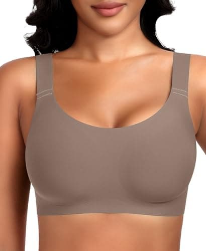 Wireless Jelly Seamless Bras for Women No Underwire Tshirt Full Coverage Padded Supportive Bra Comfortable Everyday Bralettes(01#Coffee(Full Coverage),Large) - Image 1