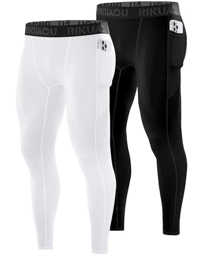 RIKUAOU Men’s Compression Pants Running Leggings Athletic Base Layer Workout Tights with Pockets for Sports Basketball - Image 1