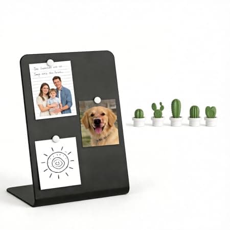 Compact Desktop Magnetic Board with 5 Cactus Magnets, 70° Ergonomic Tilt & Reusable Metal Panel - Space-Saving for Home Kitchen, Office Desk & Study Room, Perfect for Notes, Photos & Doodles - Image 1