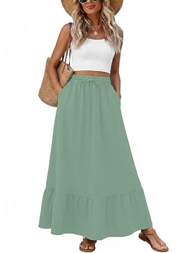 Heymoments Maxi Skirts for Women Light Green Large High Waisted Flowy 2026 Fall Trendy A Line Summer Cute Pleated Dressy Casual Fairy Boho Teacher Holiday Beach Vacation Long Skorts with Pockets - Image 1