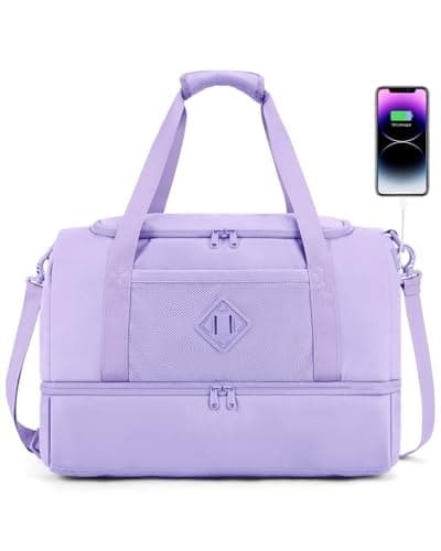WANDF Travel Duffel Bag with Wet Pocket & Shoe Compartment, 18x14x8 Personal Item Bag with USB Charging Port, Water-Resistant Gym Weekender Overnight Carry-on for Women Men (Purple) - Image 1