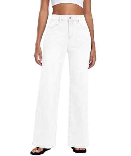 MARIASHA Jeans for Women New Flared Leg Stretch High Wasited Printed Pocket Pants White 3XL - Image 1