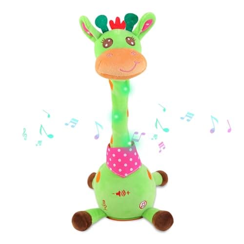 LUKETURE Dancing Talking Singing Green Giraffe Toy Stuffed Plush, Interactive Stuffed Animal Toy, Musical Giraffe Plush with Record & Repeat, Sings 10 Songs, LED Lights