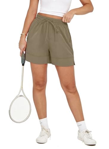 Dokotoo Athletic Shorts for Women Brown Running Workout Gym Womens Shorts High Waisted Causal Summer Outfits 2026 Beach Vacation Clothes Pockets Spring Elastic Quick Dry Yoga Size Medium Hiking - Image 1