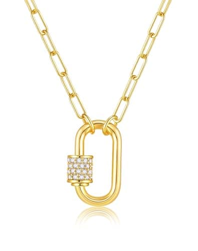 KSF Dainty Gold Necklace for Women 18K Gold Plated Paperclip Cubic Zirconia Necklace Non Tarnish Cute Open Oval Choker Simple Gold Necklace Jewelry Gift Trendy - Image 1