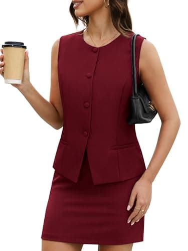 Casly Lamiit Womens Two Piece Blazer Sets Summer Vest and Skort Suit Set Short Skirt Waistcoat Work Dressy Causal Matching Outfits Wine Red S - Image 1
