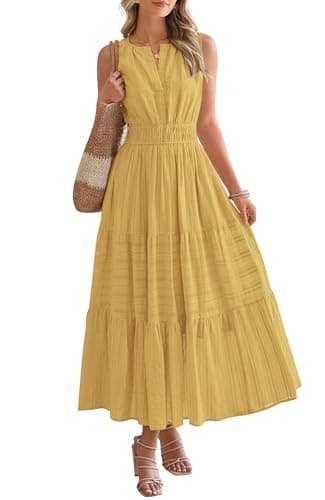 BTFBM Summer Dresses for Women 2026 Sleeveless Boho V Neck A Line Flowy Spring Casual Maxi Dress Beach Vacation Pockets(Yellow, Medium) - Image 1