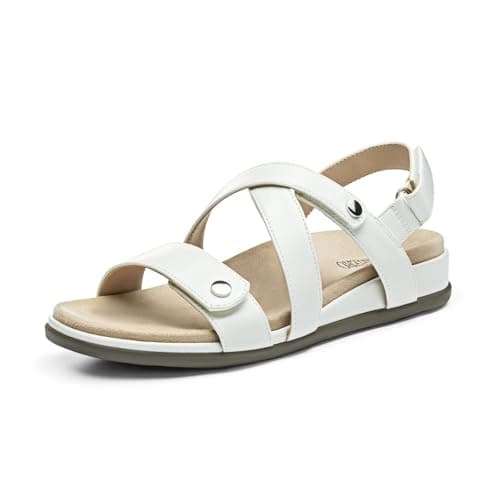 Rihero Women's Comfortable Orthopedic Arch Support Sandals Summer Casual Open Toe Walking Flat Sandals with Adjustable Strap, White 5.5, SRFLS2607W - Image 1