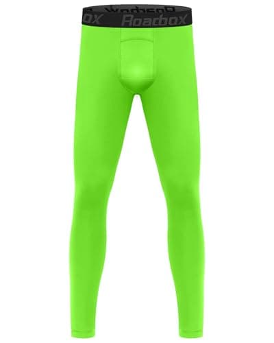 Roadbox Boys Compression Pants Youth Quick Dry Spandex Tights Leggings for Running Football Basketball Fluorescent Green - Image 1