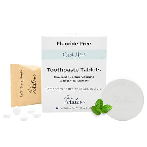 Tidalove Cool Mint Fluoride-Free Toothpaste Tablets with Nano Hydroxyapatite | Natural Whitening, Enamel Strengthening, Plastic-Free & Travel-Friendly (1 Month Refill + Tin) - Image 1