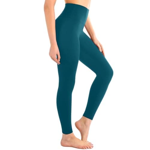 Leafigure High Waisted Leggings for Women- Soft No See-Through Yoga Pants for Gym Workout Running Teal LXL - Image 1