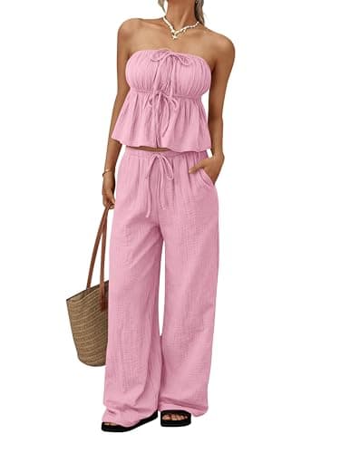 LILLUSORY Womens 2 Piece Sets Vacation Beach Travel Outfits Summer 2026 Matching Lounge Casual Airport Clothes Pink S - Image 1