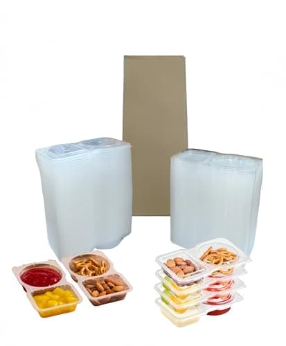 50-Pack Snack Containers with Lids, Disposable Double Compartment Sauce Cups, Portable Plastic Boxes for Snacks, Dips, Meal Prep, Portion Control, School, Office, Camping & Travel - Image 1