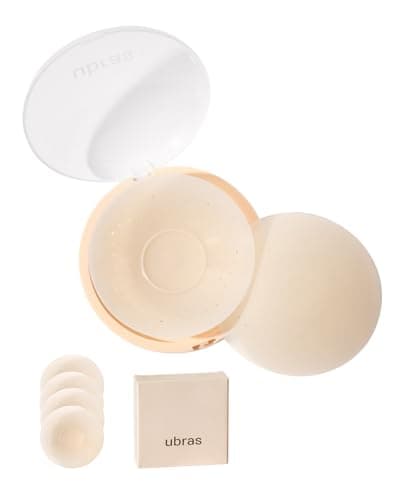 Ubras Nipple Covers For Women, Reusable Breathable Invisible Sticky Bra, Silicone Adhesive Pasties with Travel Case Creme Small (Fits A-C Cups) - Image 1