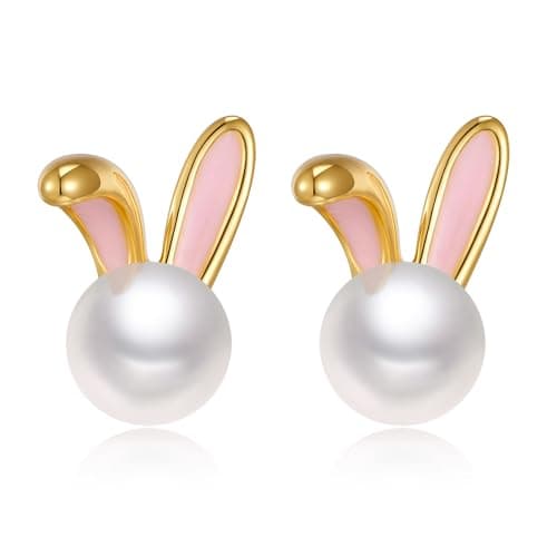 FILMOON Easter Rabbit Pearl Studs Earrings for Women Dainy Bunny Jewelry - Image 1