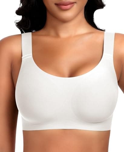 Wireless Jelly Seamless Bras for Women No Underwire Tshirt Full Coverage Padded Supportive Bra Comfortable Everyday Bralettes(01#White(Full Coverage),Large) - Image 1
