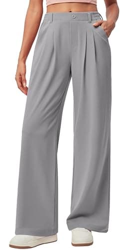 IUGA Wide Leg Pants Woman Pull on Stretchy Work Dress Pants High Waisted Business Casual Trousers Slacks Standard, Small, Light Grey - Image 1