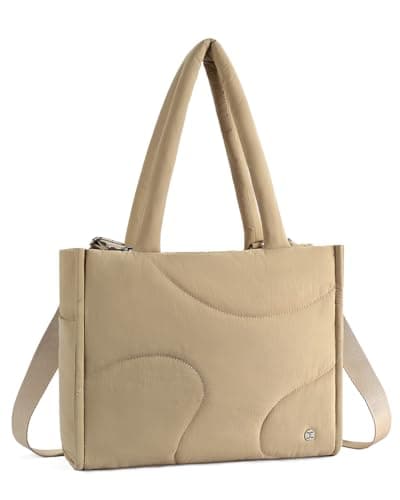 Telena Tote Bag for Women Puffer Bag Quilted Carryall Shoulder Handbag Lightweight for Travel Work Gym Khaki - Image 1