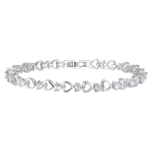 Goxygen Gold Heart Tennis Bracelet for Women - 14K Gold Plated 3mm Cubic Zirconia Heart Link Bracelet, Elegant CZ Tennis Bracelet, Dainty Trendy Anniversary Birthday Christmas Jewelry Gift for Her - Image 1