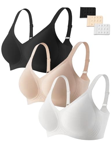 JOYTREE 3PCS Jelly Bras for Women No Underwire Comfort Wieless Women Bras Seamless Full Coverage Bralettes, Bra Extender - Black/Beige/White, M - Image 1