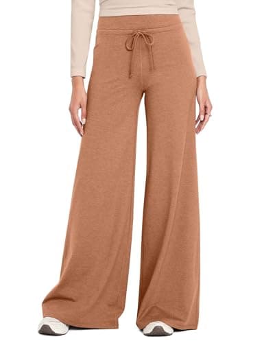 Ugerlov Wide Leg Pants Woman Lounge Soft Elastic High Waisted Yoga Work Pants Stretchy Comfort Fit Trousers Loose Casual Sweat Pants with Pockets Camel XL - Image 1