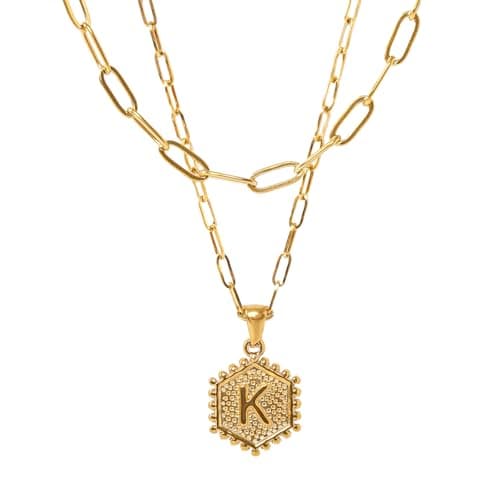 PNNY AMDA Initial Necklace for Women: 18K Gold Plated Paperclip Chain Layering Letter Name Pendant – Layered Necklace Trendy Jewelry Gifts (K) XL-SLTZM-K - Image 1