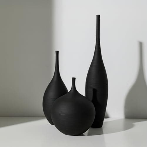 DecoVlog Black Ceramic Vases Set of 3, Modern Boho Vases for Centerpiece Decor, Matte Minimalist Decorative Vases for Home Decor, Living Room, Bookshelf, and Entryway Table Decor - Image 1
