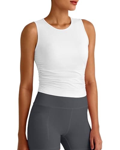 G4Free Tank Tops for Women Athletic Slim Workout Cropped Tops Quick Dry Summer Activewear Sleeveless Gym Shirts (White,XXL) - Image 1