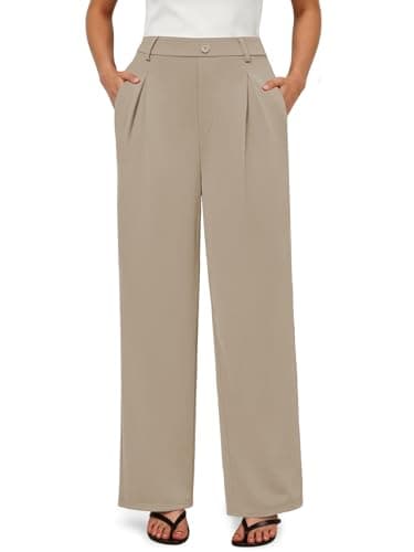 COPYLEAF Dress Pants Women Wide Leg Stretchy Work Pants High Waisted Business Casual Trousers Slacks with Pockets(Khaki XS) - Image 1