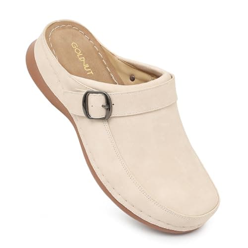 Goldnut Women's Beige Closed Toe Clogs Mules Comfortable Clogs with Arch Support Buckle Lined Slip On Mules Sandals for Woman Size 7 - Image 1