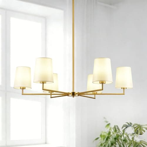 Omgomne 38" Brushed Gold Chandeliers for Dining Room:6-Light Modern Farmhouse Chandelier, Brass Candle Style Hanging Light Fixture for Living Room Bedroom Kitchen Island Not Included - Image 1