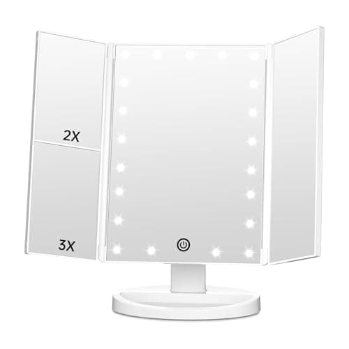 FASCINATE Trifold Vanity Mirror with Lights, Lighted Makeup Mirror 2X/3X Magnification, 21 LED Touch Dimming, Dual Power 180° Rotation Lit Beauty Table Mirror, Make up Mirror with Lighting - Image 1