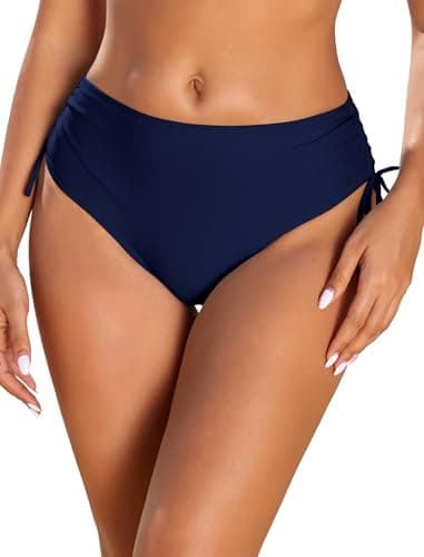 HUSKARY Navy Blue Bikini Bottoms for Women Tummy Control High Waisted Tankini Bottom with Lined Cute Swimming Shorts Medium - Image 1