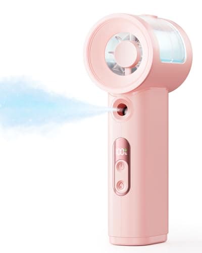 SWEETFULL Handheld Misting Fan Portable - 5000mAh Rechargeable Battery, Powerful Turbo Personal Mister Fans, 5 Speed, Mini Water Spray Mist Hand Fan for Travel, Outdoors, Beach Vacation (Pink) - Image 1